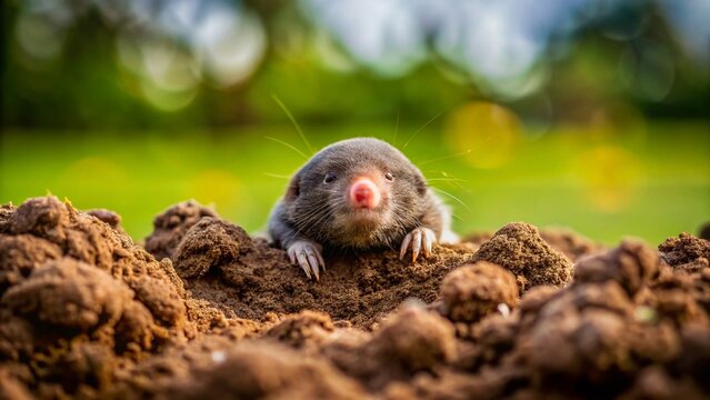 Minimalist Mole Emerging from Hole, Symbolic of Pest Control