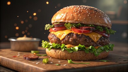 hamburger on black background