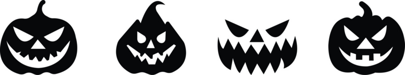 Halloween face icon set.Cute Halloween pumpkin faces.Scary Pumpkin Face SVG Bundle, Pumpkin Face Clipart.spooky jack o lantern faces, carved pumpkins, scary expressions, Halloween decoration.