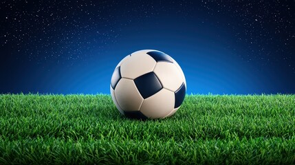 Fototapeta premium Soccer Ball on Lush Green Grass Under a Starry Night Sky