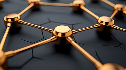 Golden Nodes Network On Dark Background