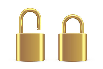Metallic locks set. Golden closed and open padlocks isolated on transparent background. Safety and security concept. House protection. Game icons. Realistic vector illustrations. © Mariquita vector
