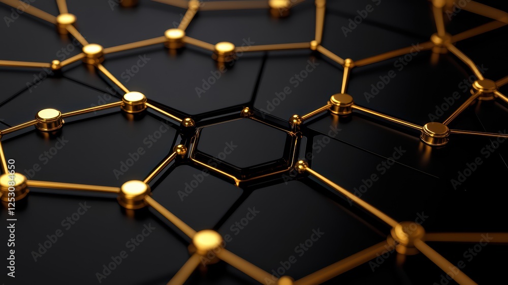 Poster golden connections on dark surface with geometric patterns and shapes