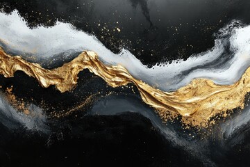 Abstract art with gold and white paint on transparent background, creating a flowing, cosmic design.