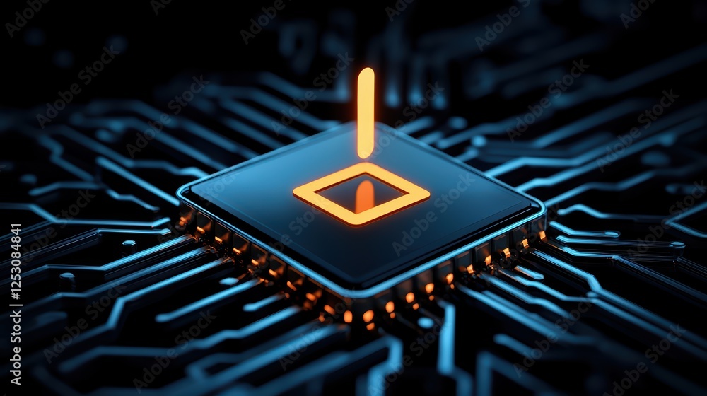 Poster futuristic microchip with glowing elements on circuit board design