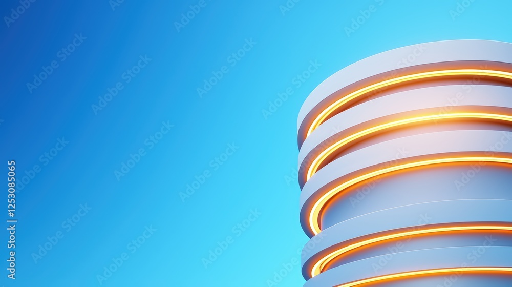Poster modern architectural design with circular patterns and bright accents