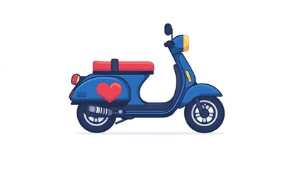 Obraz premium Blue scooter with heart, romantic travel