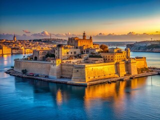 Fototapeta premium Minimalist View of Fort St. Angelo, Valletta, Malta - Panoramic Seascape