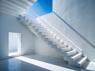 Obraz premium Minimalist White Staircase with Geometric Shadows & Sunlight