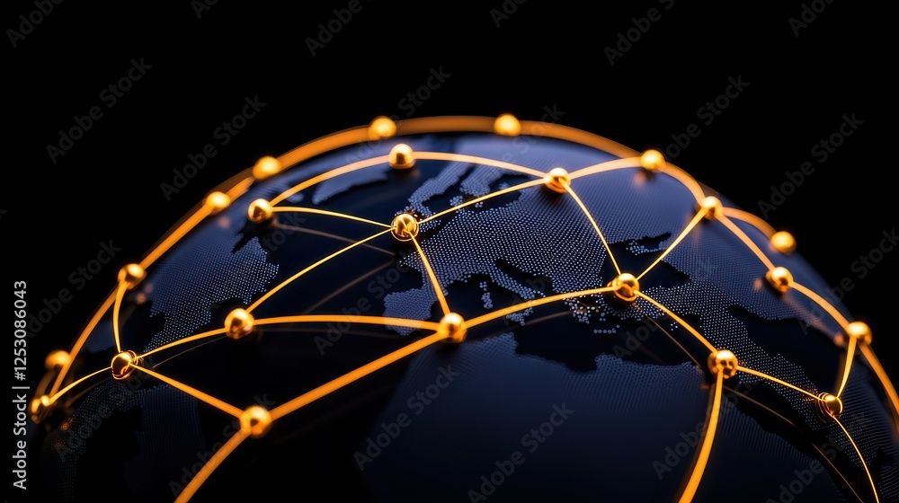 Poster global digital network connection with nodes and lines on earth