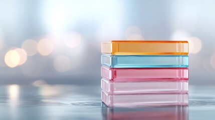 Stack of Colorful Glass Blocks on a Reflective Surface