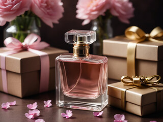 Elegant Women's Pink Perfume with Beautiful Bottle & Artificial Flowers Bracelet – Perfect Gift