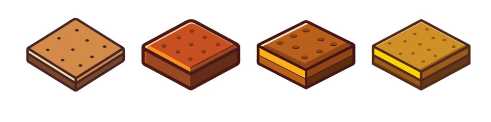 Illustrations of Square Brownies with Different Flavors - A set of illustrations showing square brownies with various flavors, textures, and toppings, perfect for dessert visuals.


