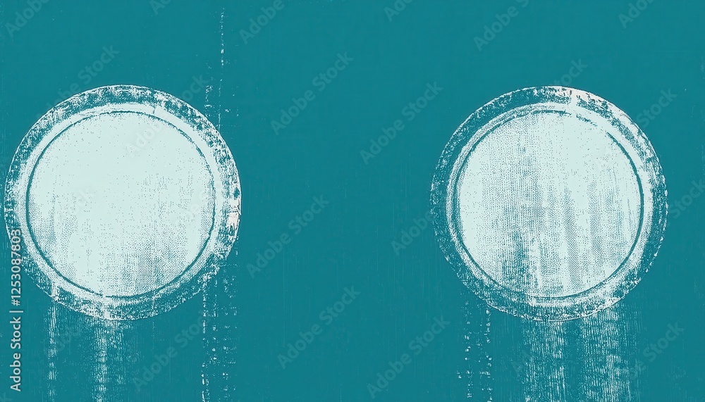 Aufkleber abstract textured artwork with two white circular brushstroke patterns on teal background, modern minimalist design element

