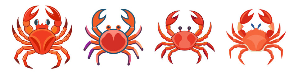 Illustrations of Colorful Crabs in Various Poses - A set of illustrations featuring colorful crabs in different poses, perfect for marine life or seafood-related content.


