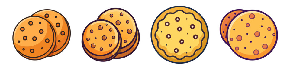 Chocolate Chip Cookie Illustrations in Different Arrangements - A set of playful illustrations depicting chocolate chip cookies in various arrangements, perfect for sweet treat visuals.

