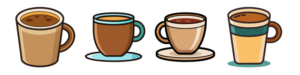 Coffee Cups Illustration Set with Different Styles - A set of illustrations featuring various coffee cups with different shapes and styles, perfect for coffee lovers and cafes.


