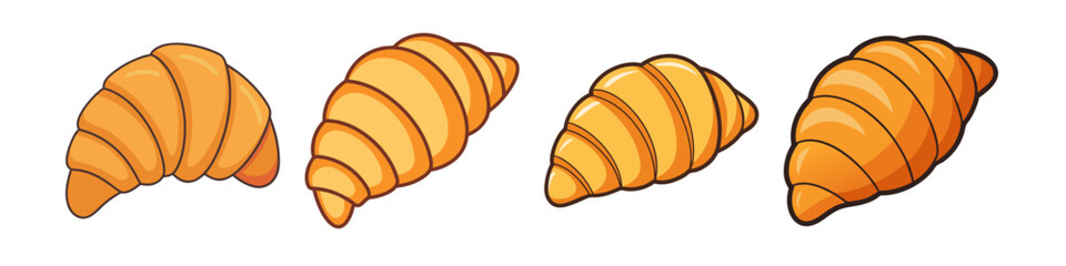Fresh Croissant Illustrations with Golden Crust - A set of delicious croissant illustrations showing flaky, golden-brown pastries, perfect for breakfast or a light snack.

