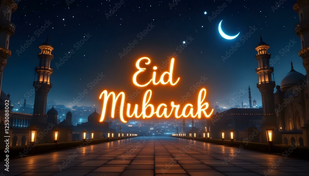 Fototapete 3d eid typography with lanterns design