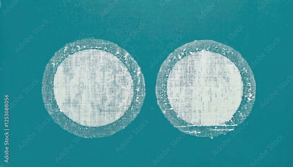 Aufkleber abstract textured artwork with two white circular brushstroke patterns on teal background, modern mi