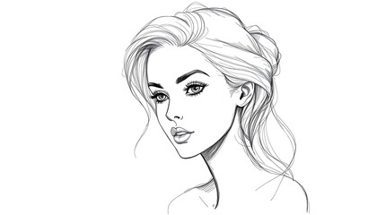 A simple pencil-style drawing of a fair-skinned woman with flowing hair.