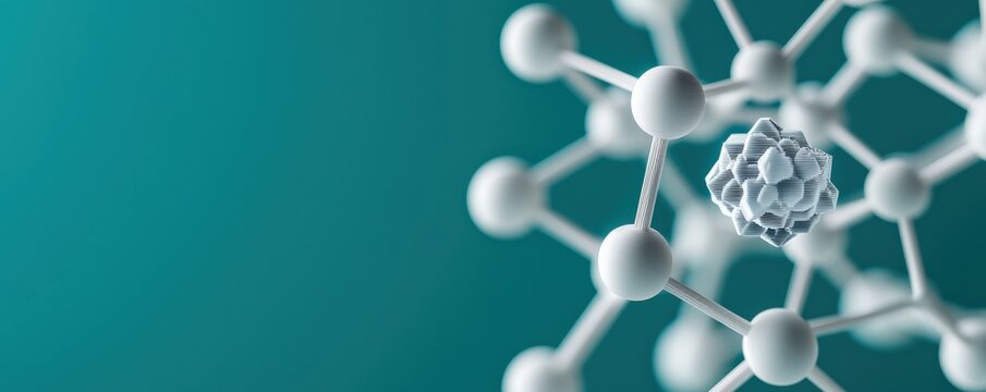 carbon footprint sustainability measurement concept. Molecular structure with a DNA strand on a teal background.