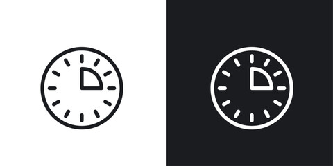 Time quarter past icons in black and white liner strokes for web design.