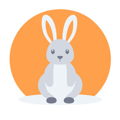 Obraz premium Cute gray rabbit sitting against orange circle background.