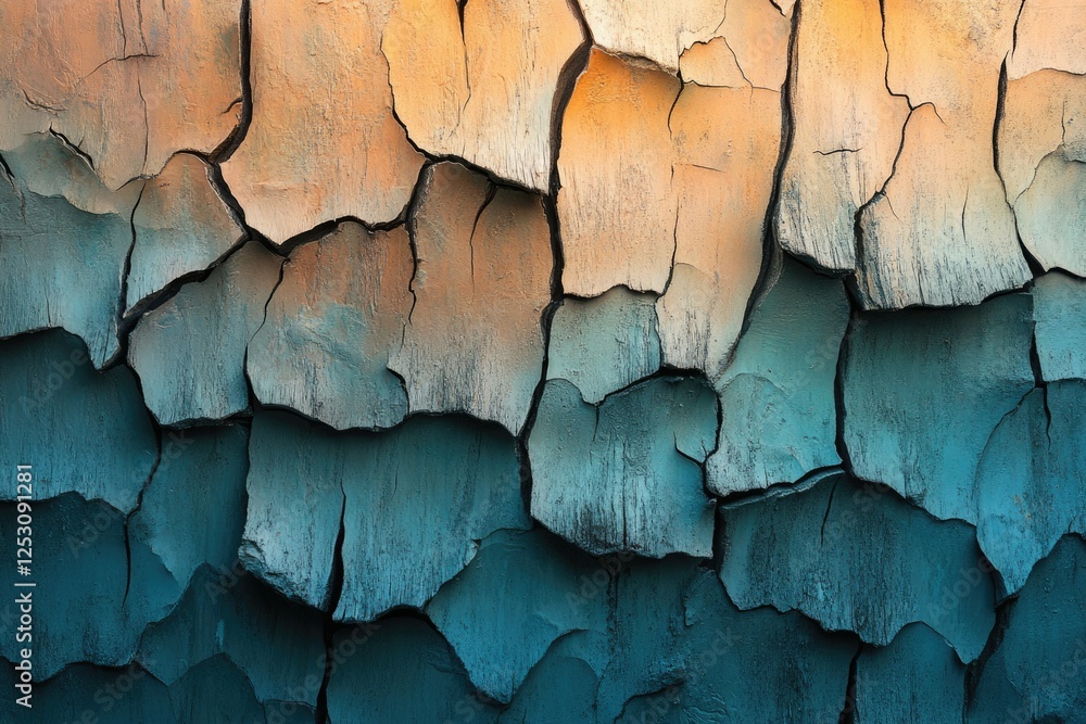 Aufkleber abstract texture of cracked paint transitioning from peach to teal, creating a visually striking pat