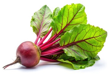 Isolated PNG: Vibrant beetroot and leaves, dramatically lit in low light.