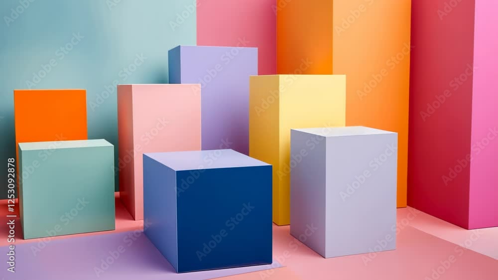 Poster colorful geometric shapes create a vibrant backdrop in a creative design studio setting. generative 