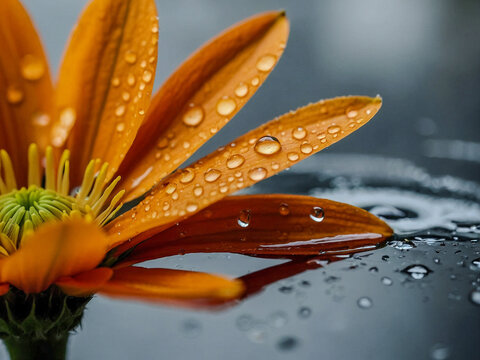 Close-up of orange flower petals with water droplets. - Powered by Adobe