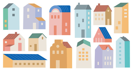 Hand Drawn Colorful House Doodle Set – Cute Pastel Residential and Urban Buildings Clipart for Architecture, Real Estate, and City Design Projects