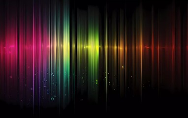 A vector graphic of sound waves on a black background, in colorful hues.