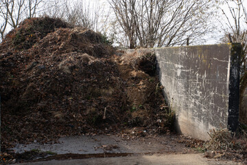 green waste public disposal point in a concrete shaft with grass and tree cuttings