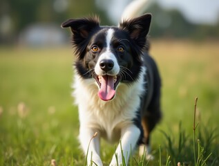 Energetic border collie running in open field