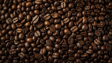 Fototapeta premium Coffee beans texture background, space for design or text.