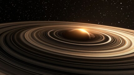 Obraz premium A close-up of a planet with icy rings reflecting light, surrounded by stars in a serene cosmic view.