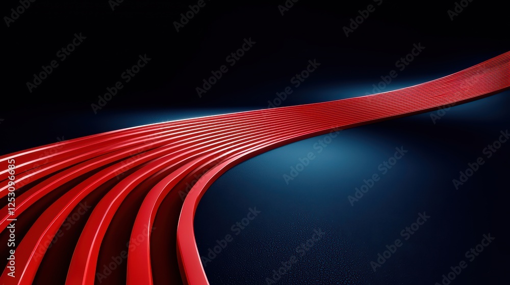 Poster curved red lines against dark background in smooth flowing pattern