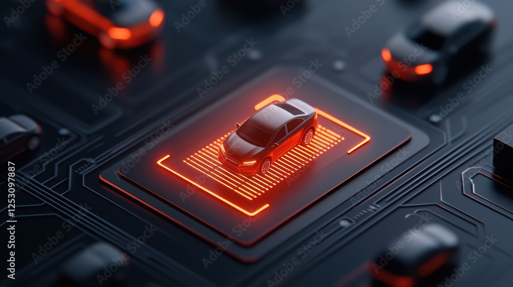 Poster conceptual image of car integration with advanced technology circuitry