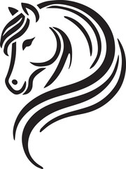 Tribal-Style Horse Head Vector Illustration Black and White

