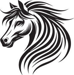 Tribal-Style Horse Head Vector Illustration Black and White

