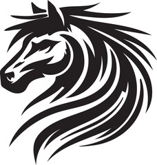 Tribal-Style Horse Head Vector Illustration Black and White

