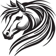 Tribal-Style Horse Head Vector Illustration Black and White

