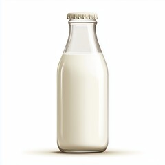 A realistic of a classic glass milk bottle filled with fresh white milk, set on a clean white background.
