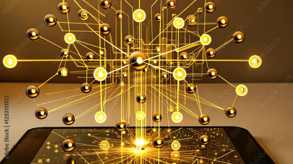 Aufkleber exploring the captivating world of digital energy networks in a vibrant gold and black visual displa