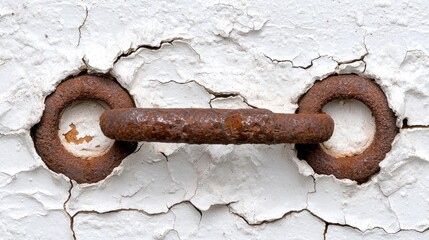Rusty chain link on cracked paint wall