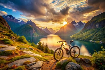 Fototapeta premium Norway Mountain Bike Epic Landscape - Artistic Adventure Photography
