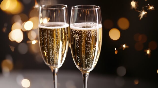 A festive celebratory image with champagne flutes and sparkles in the background.