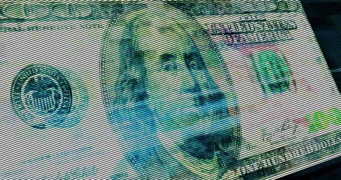 Dollar money currency symbol technology display concept. Abstract sign on glitch screen.